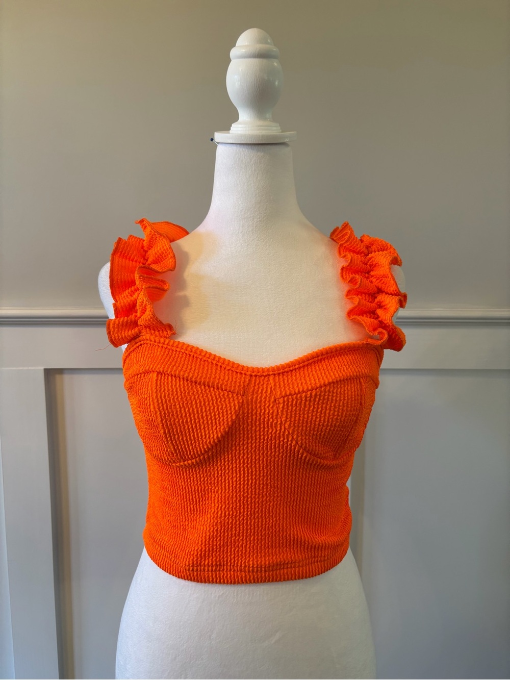 SHEIN Bright Orange Ruffled Strap Knit Crop Top